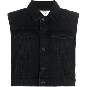 SLVRLAKE Caroline Spread-Collar Black Denim Vest - Size M NWT